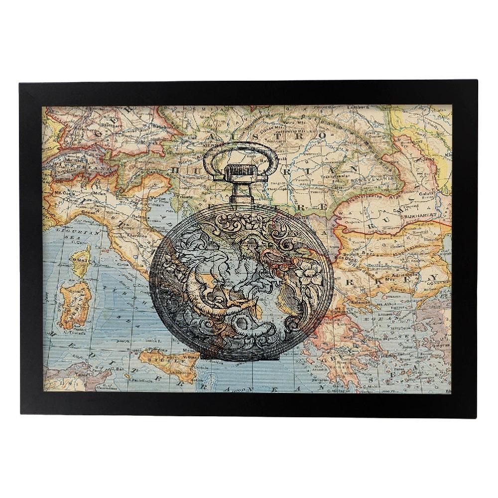Nacnic Lámina Es Hora De Viajar Con Diseño De Objetos Sobre Mapas Vintage