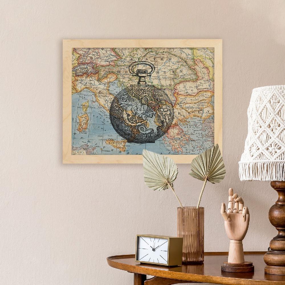 nacnic Lámina Es hora de Viajar con diseño de objetos sobre mapas vintage