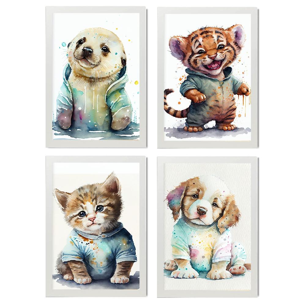 Nacnic Lámina Estética De Arte De Pared Nacnic Con Sello De Tigre Y Gatito