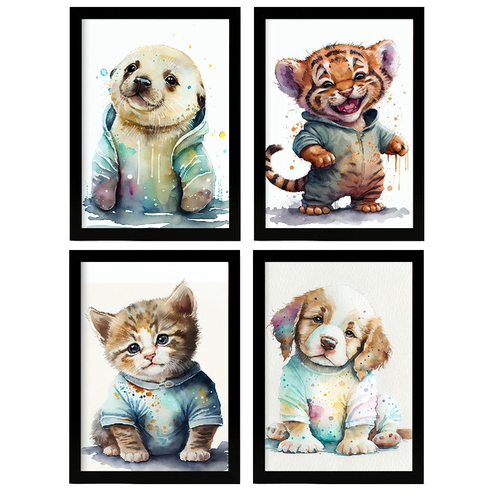 nacnic Lámina Estética de Arte de Pared Nacnic con Sello de Tigre y Gatito