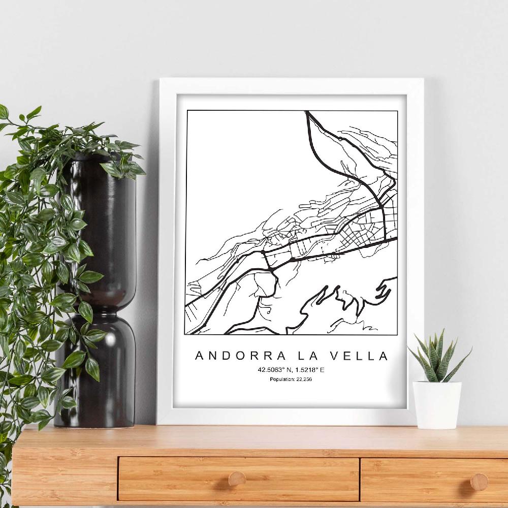 Nacnic Lámina Estilo Nórdico De Andorra La Vella En Blanco Y Negro