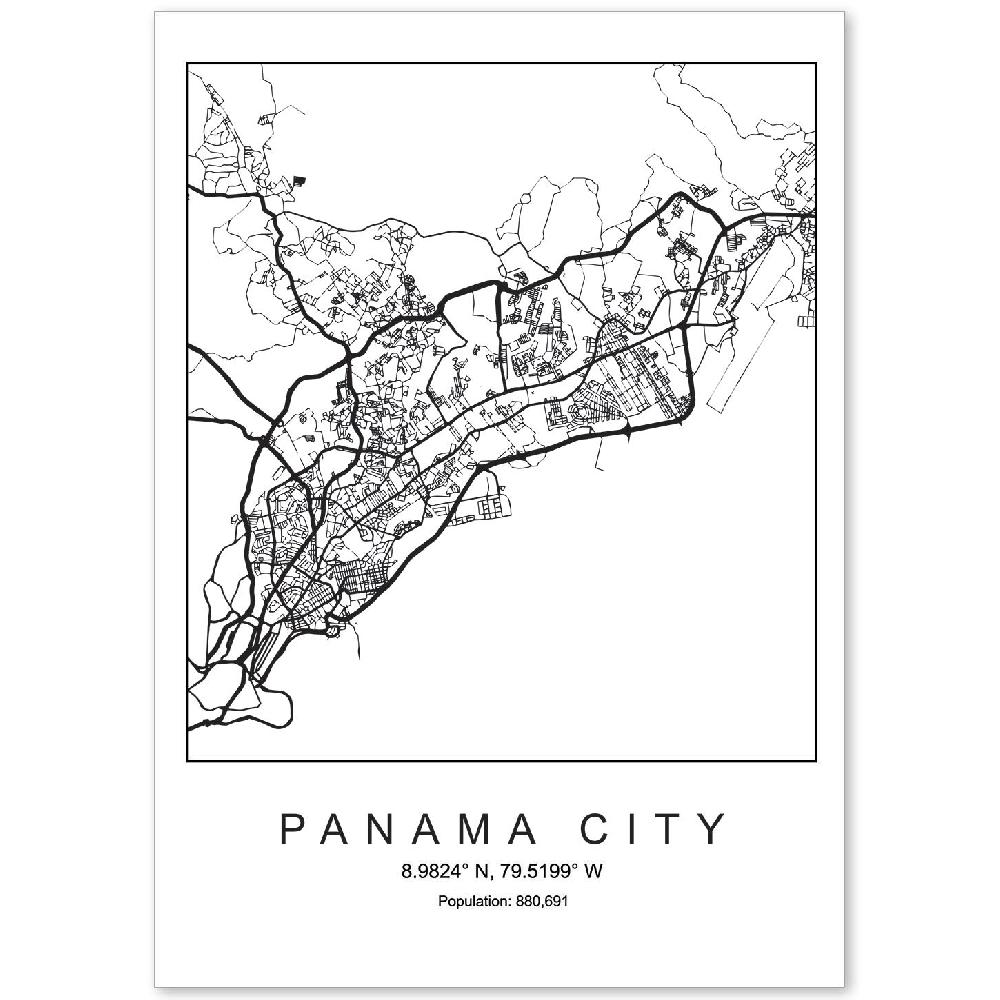 nacnic Lámina estilo nórdico de la ciudad de Panama en blanco y negro