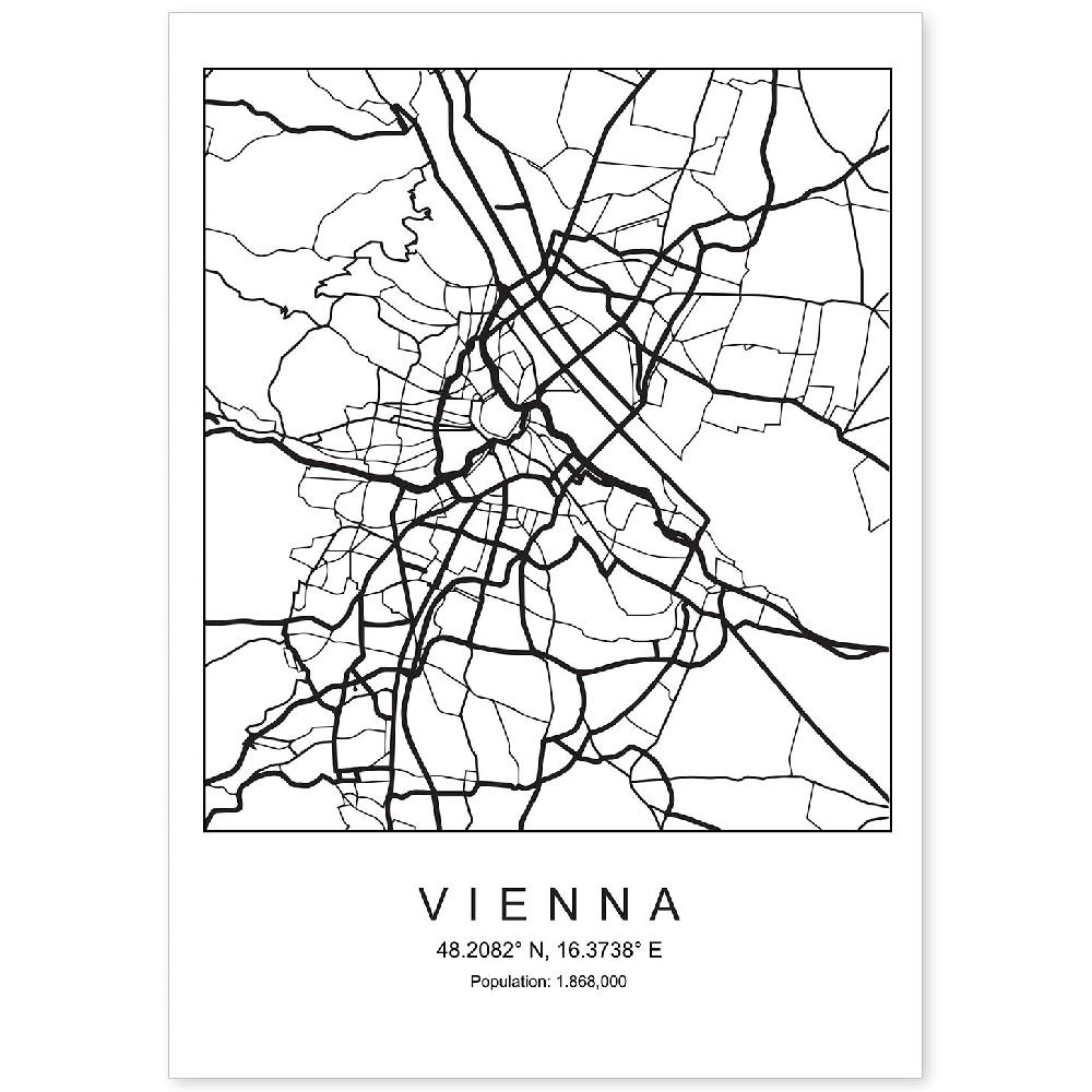 nacnic Lámina estilo nordico de la ciudad de Vienna en blanco y negro
