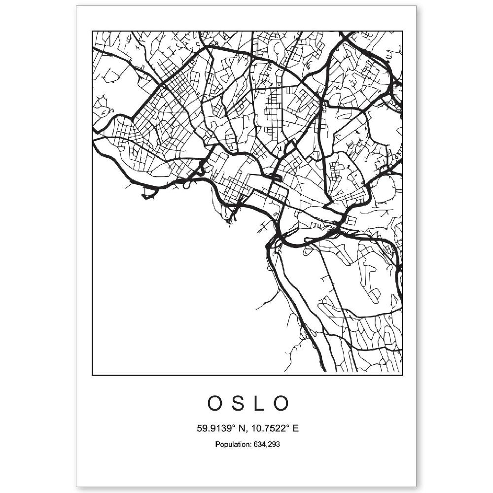 nacnic Lámina estilo nordico de la ciudad Oslo en blanco y negro