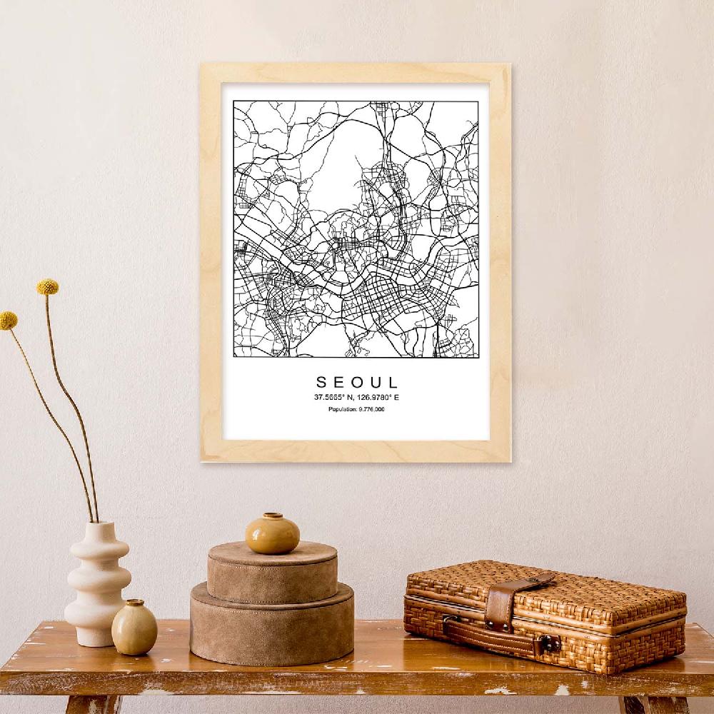 Nacnic Lámina Estilo Nordico De La Ciudad Seoul En Blanco Y Negro