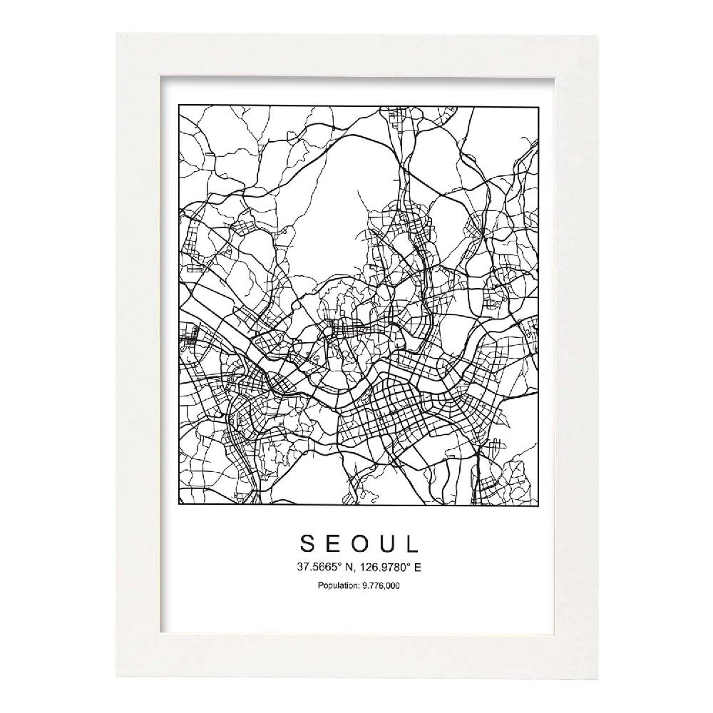 Nacnic Lámina Estilo Nordico De La Ciudad Seoul En Blanco Y Negro