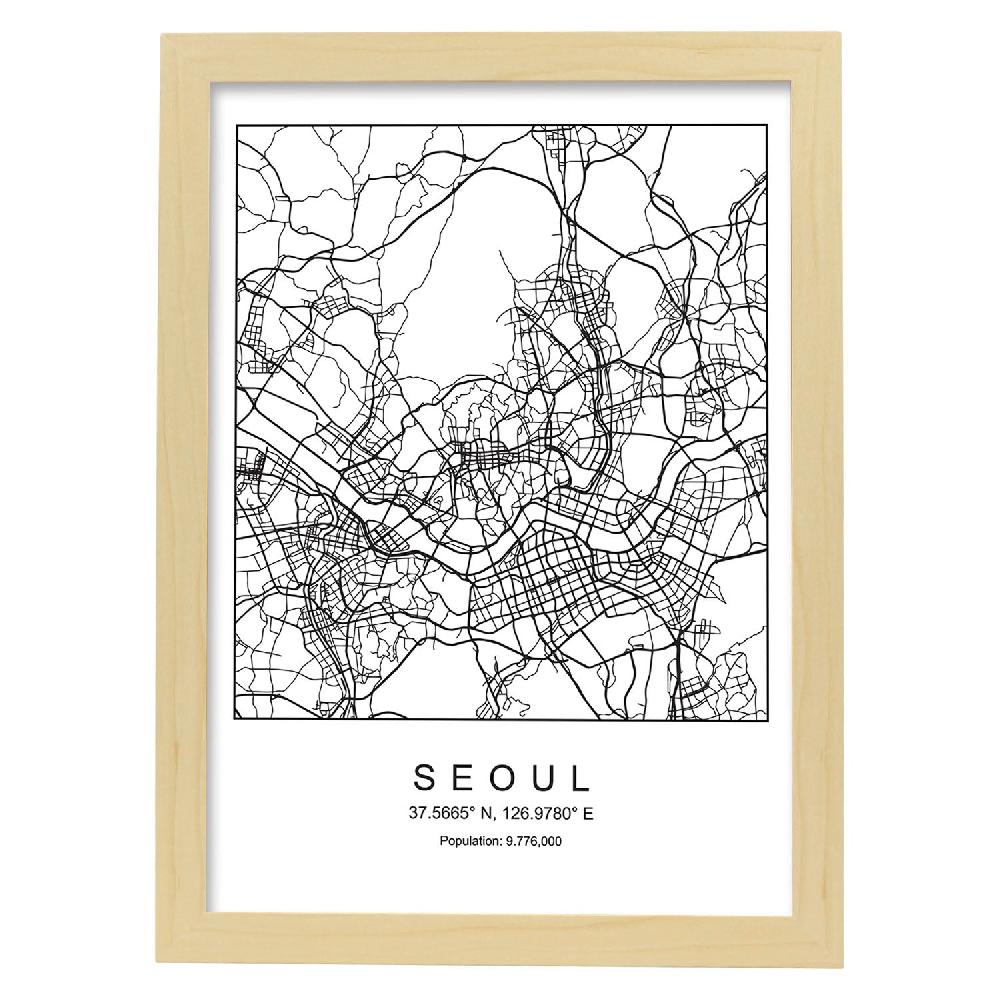 Nacnic Lámina Estilo Nordico De La Ciudad Seoul En Blanco Y Negro