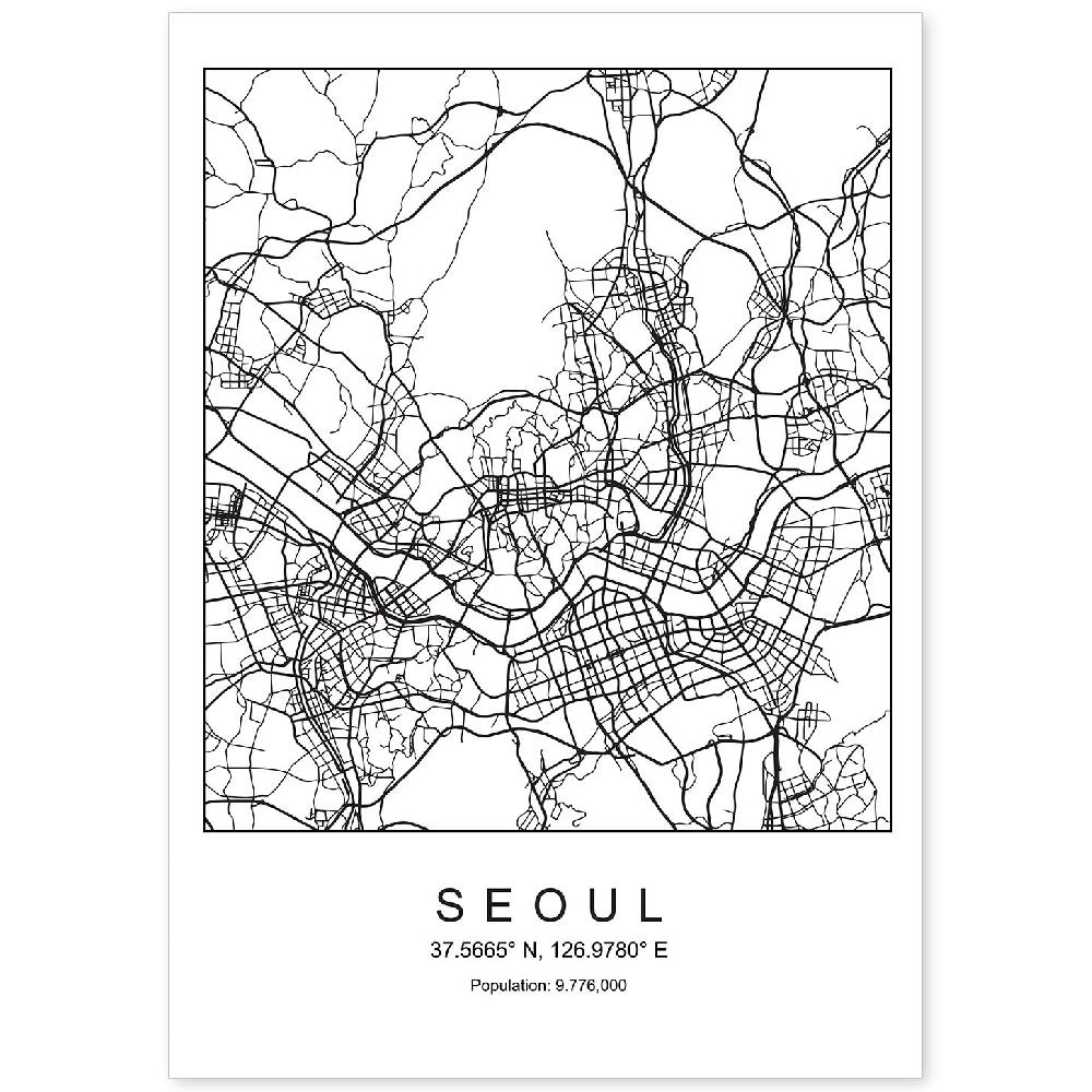 nacnic Lámina estilo nordico de la ciudad Seoul en blanco y negro