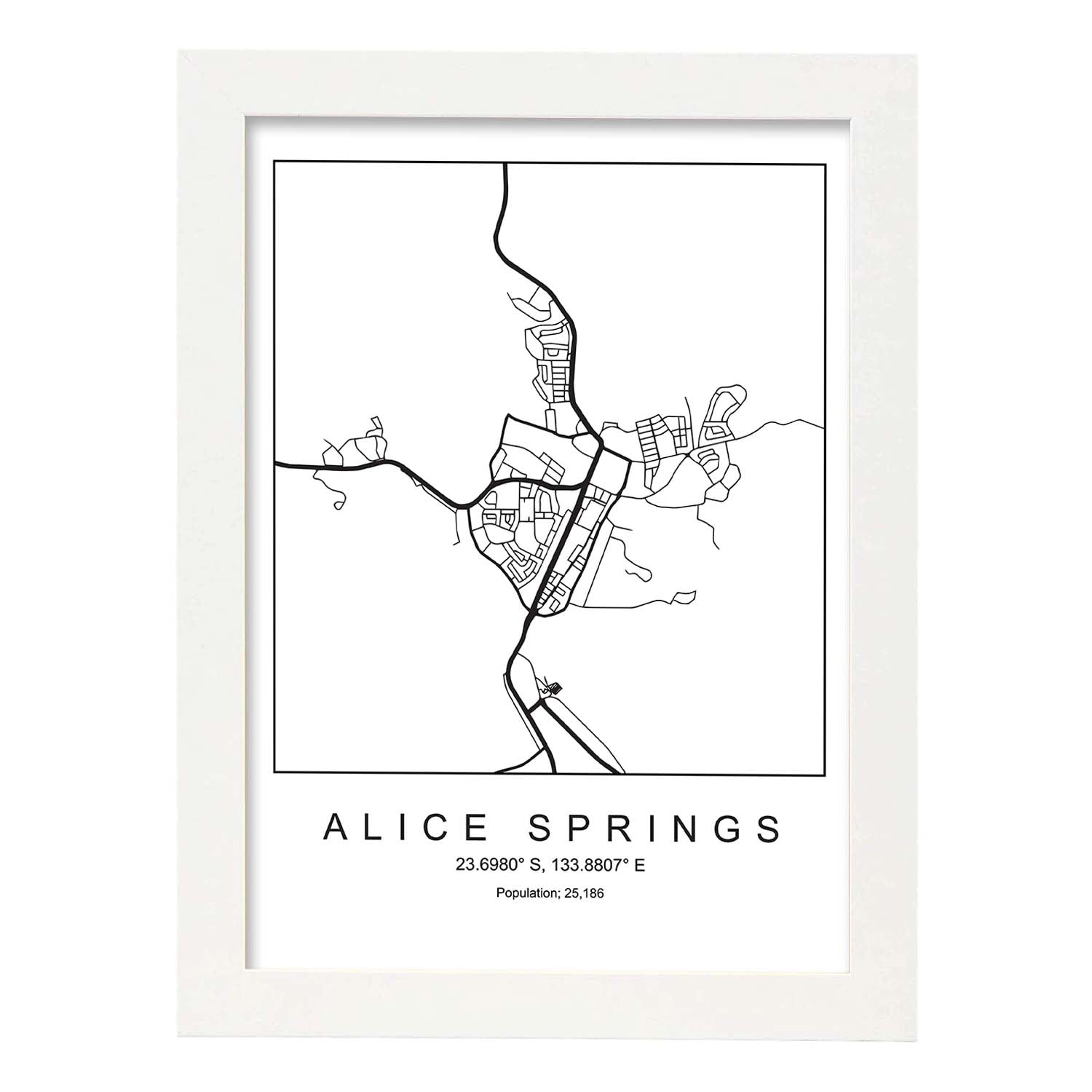 Nacnic Lámina Estilo Nórdico De Mapa Alice Springs En Blanco Y Negro