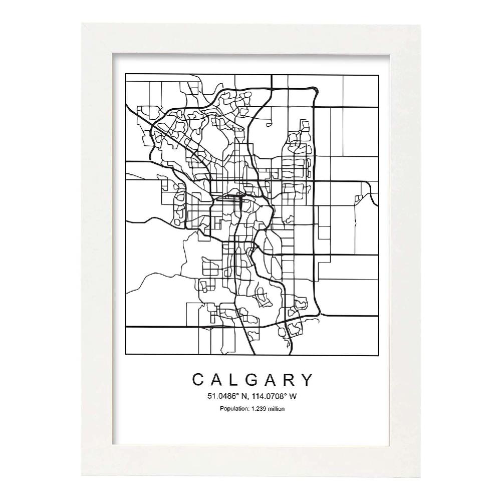 Nacnic Lámina Estilo Nordico De Mapa Calgary En Blanco Y Negro
