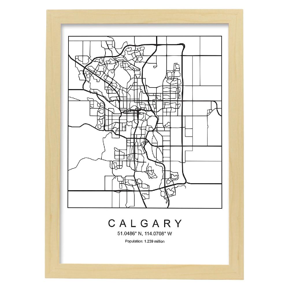 Nacnic Lámina Estilo Nordico De Mapa Calgary En Blanco Y Negro