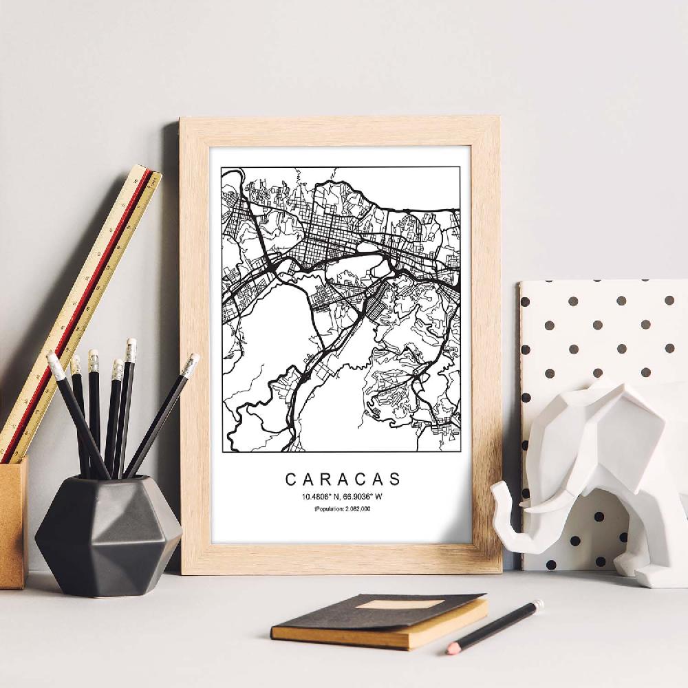 Nacnic Lámina Estilo Nórdico De Mapa Caracas En Blanco Y Negro