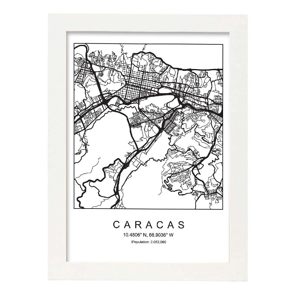 Nacnic Lámina Estilo Nórdico De Mapa Caracas En Blanco Y Negro