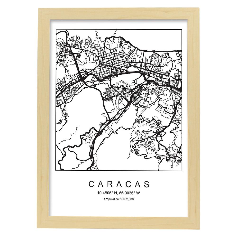 Nacnic Lámina Estilo Nórdico De Mapa Caracas En Blanco Y Negro