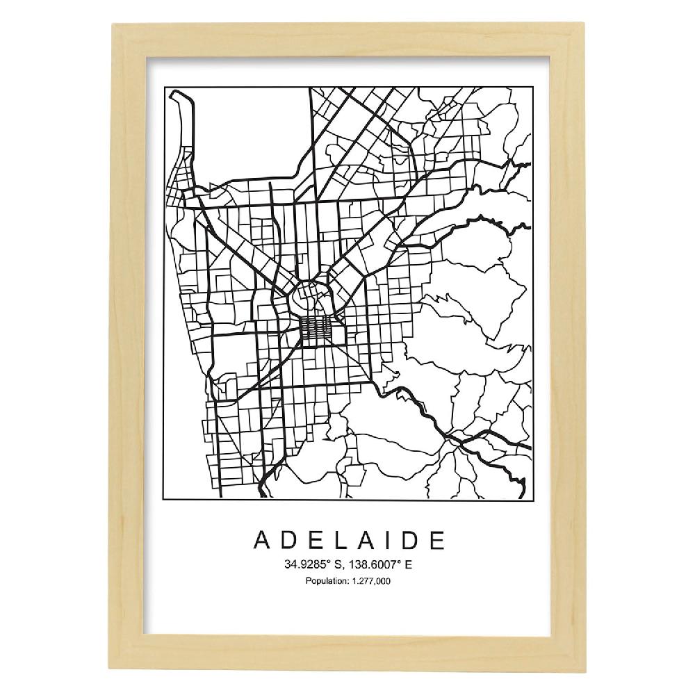 Nacnic Lámina Estilo Nórdico De Mapa De Adelaide En Blanco Y Negro