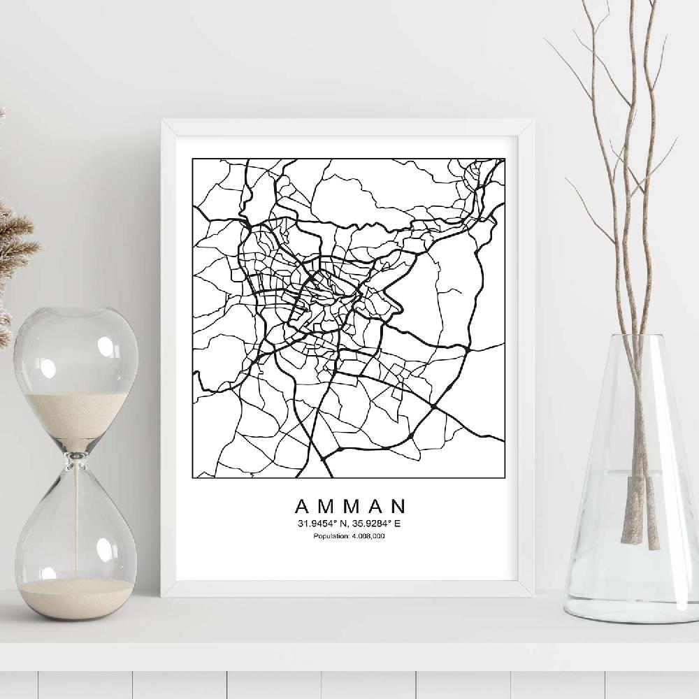 Nacnic Lámina Estilo Nórdico De Mapa De Amman En Blanco Y Negro