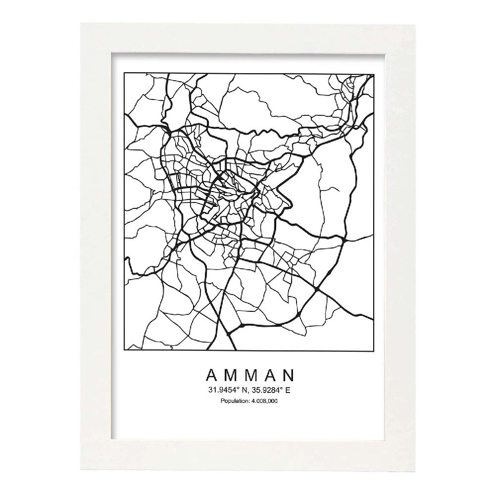 Nacnic Lámina Estilo Nórdico De Mapa De Amman En Blanco Y Negro
