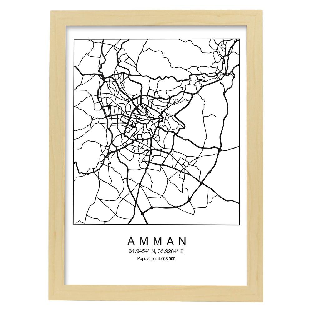 Nacnic Lámina Estilo Nórdico De Mapa De Amman En Blanco Y Negro