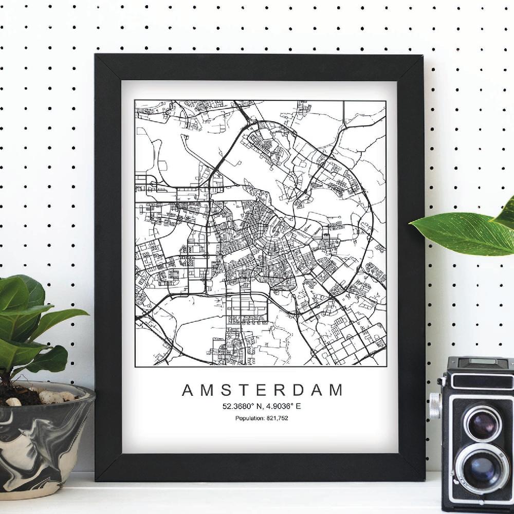 Nacnic Lámina Estilo Nórdico De Mapa De Amsterdam En Blanco Y Negro