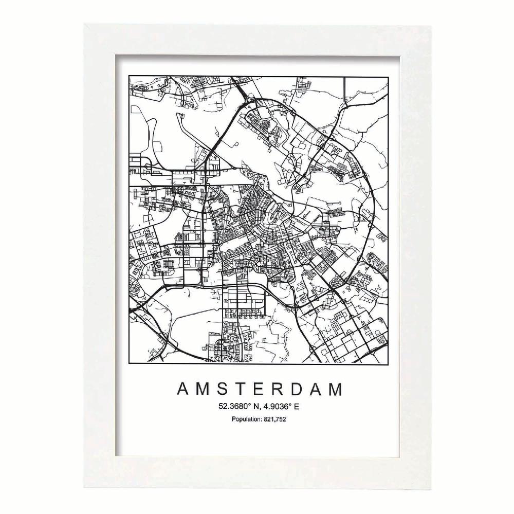 Nacnic Lámina Estilo Nórdico De Mapa De Amsterdam En Blanco Y Negro