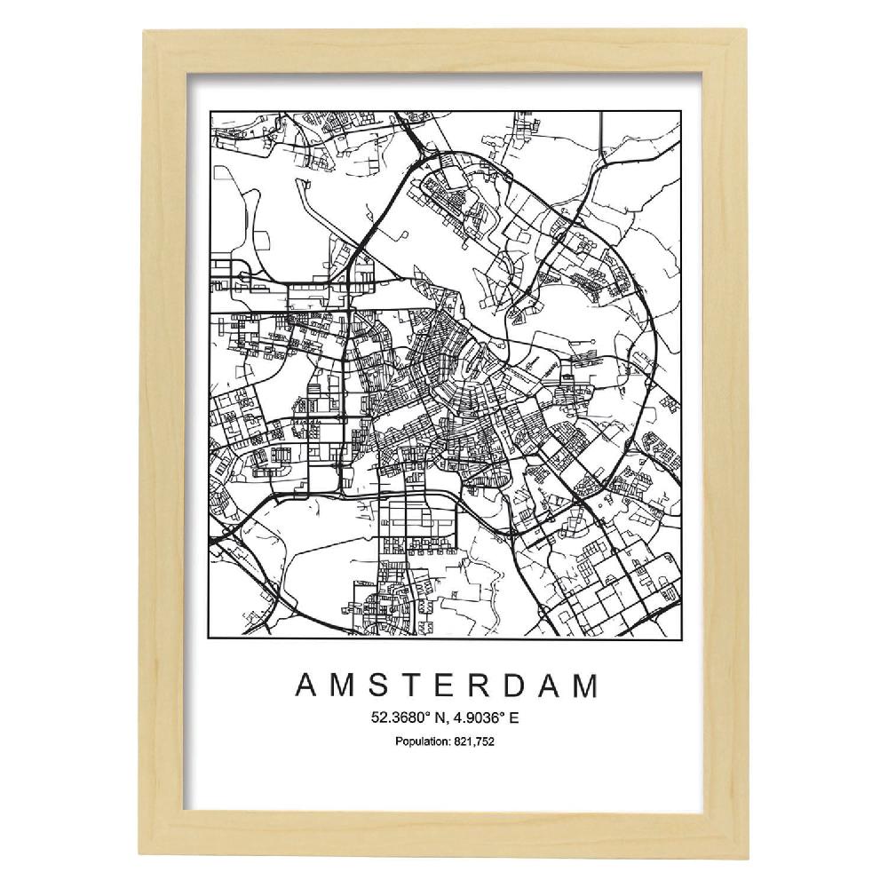 Nacnic Lámina Estilo Nórdico De Mapa De Amsterdam En Blanco Y Negro