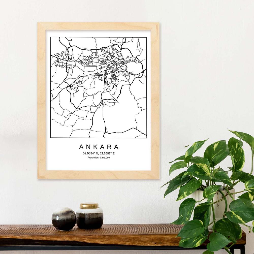 Nacnic Lámina Estilo Nórdico De Mapa De Ankara En Blanco Y Negro