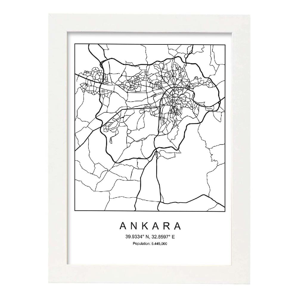 Nacnic Lámina Estilo Nórdico De Mapa De Ankara En Blanco Y Negro
