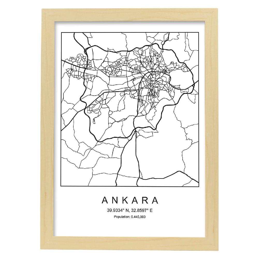 Nacnic Lámina Estilo Nórdico De Mapa De Ankara En Blanco Y Negro
