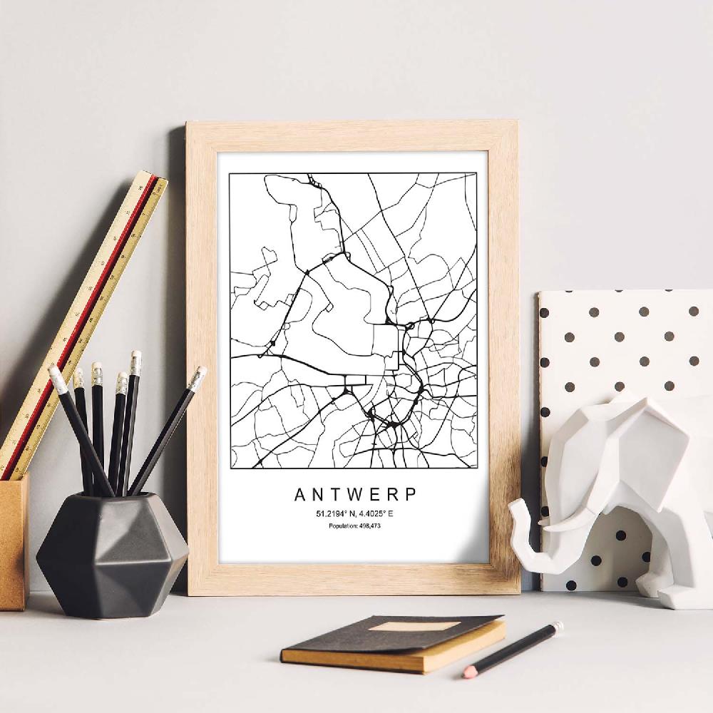 Nacnic Lámina Estilo Nórdico De Mapa De Antwerp En Blanco Y Negro