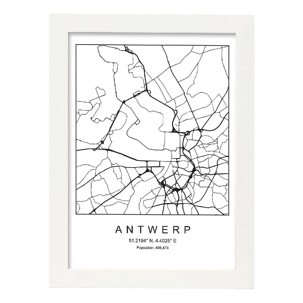 Nacnic Lámina Estilo Nórdico De Mapa De Antwerp En Blanco Y Negro