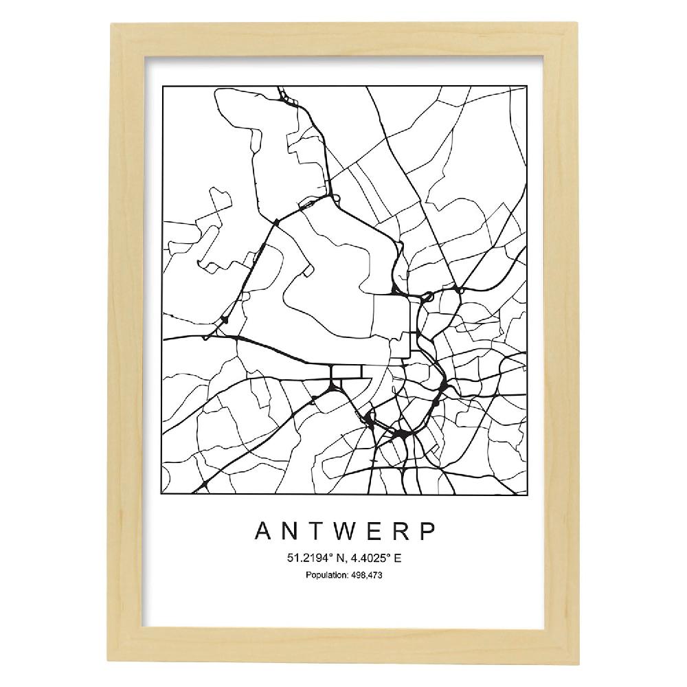 Nacnic Lámina Estilo Nórdico De Mapa De Antwerp En Blanco Y Negro