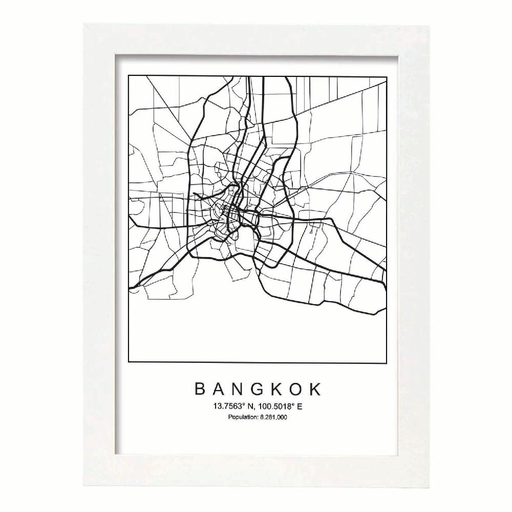 Nacnic Lámina Estilo Nórdico De Mapa De Bangkok En Blanco Y Negro