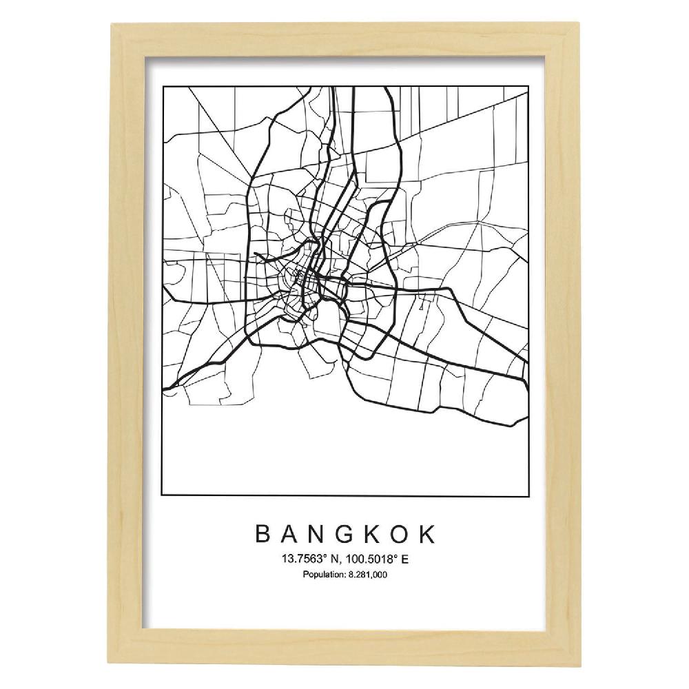 Nacnic Lámina Estilo Nórdico De Mapa De Bangkok En Blanco Y Negro