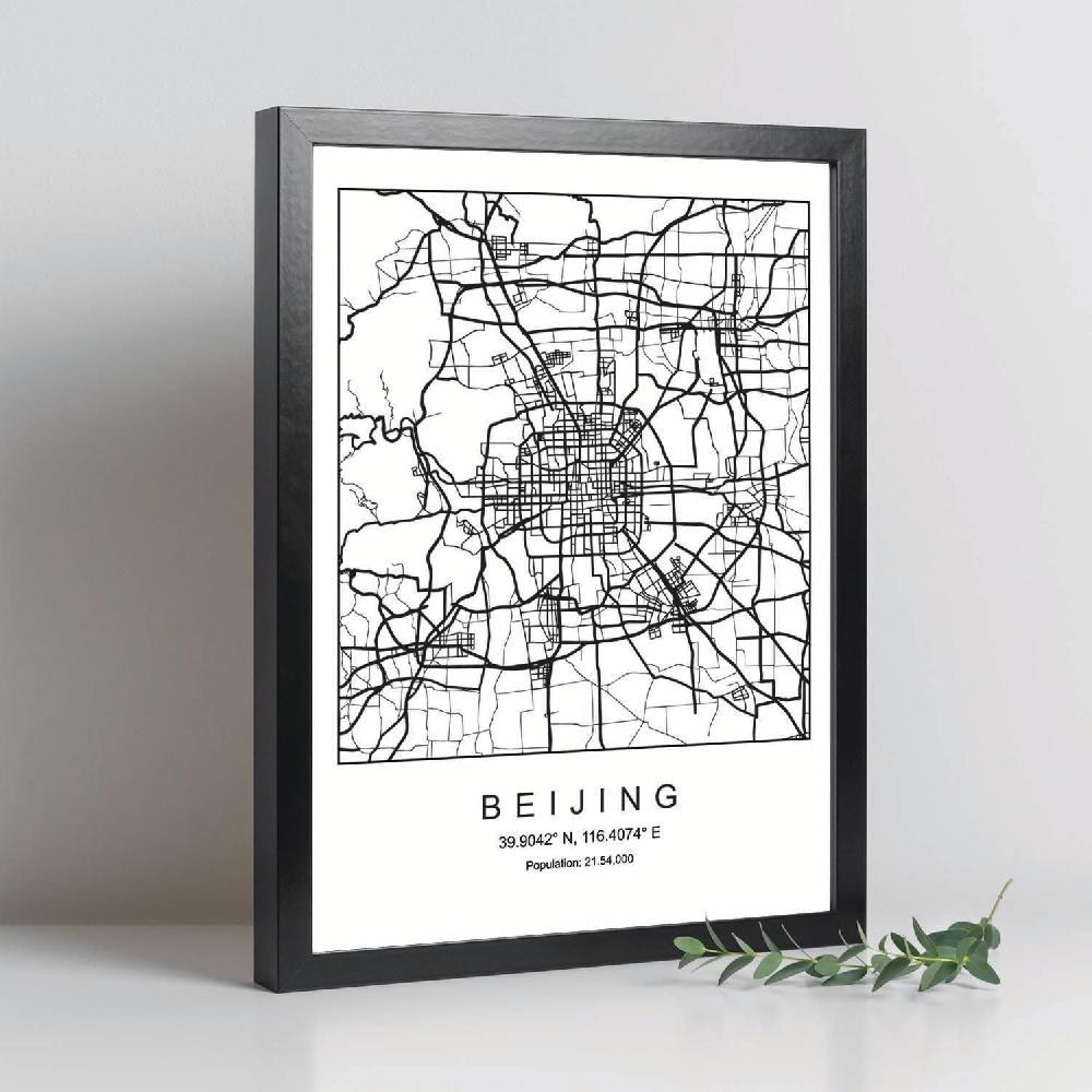 Nacnic Lámina Estilo Nórdico De Mapa De Beijing En Blanco Y Negro