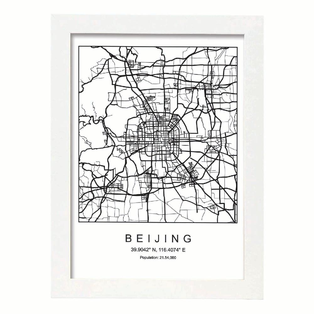 Nacnic Lámina Estilo Nórdico De Mapa De Beijing En Blanco Y Negro