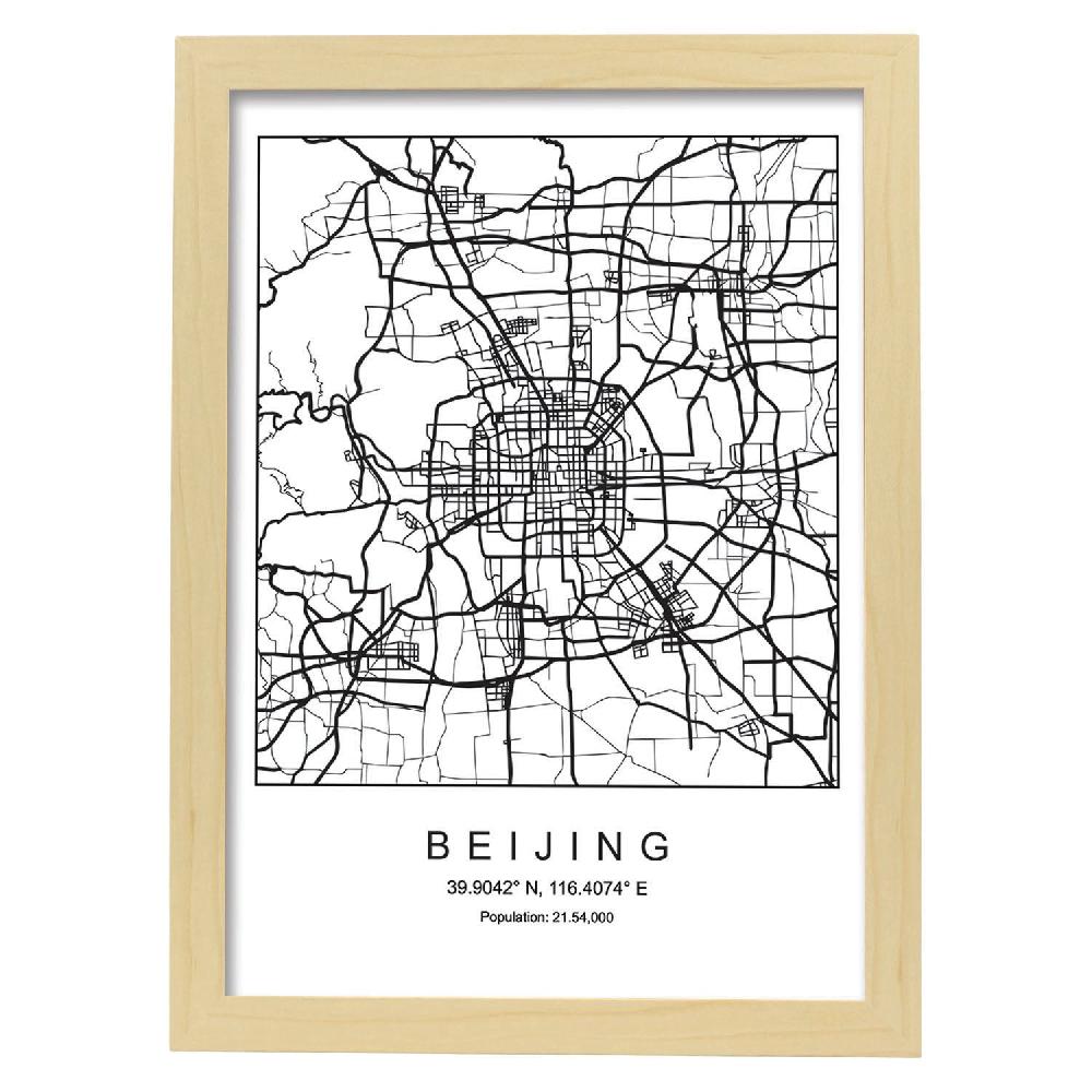 Nacnic Lámina Estilo Nórdico De Mapa De Beijing En Blanco Y Negro