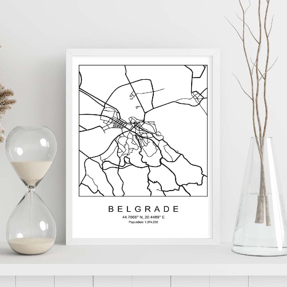 Nacnic Lámina Estilo Nórdico De Mapa De Belgrade En Blanco Y Negro