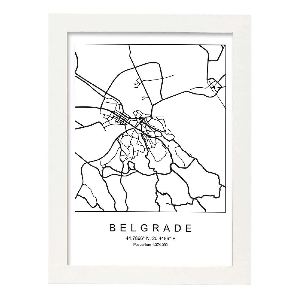 Nacnic Lámina Estilo Nórdico De Mapa De Belgrade En Blanco Y Negro