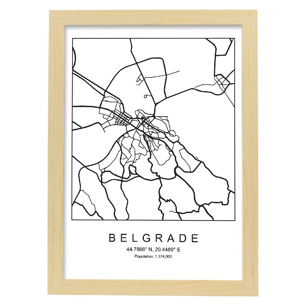 Nacnic Lámina Estilo Nórdico De Mapa De Belgrade En Blanco Y Negro