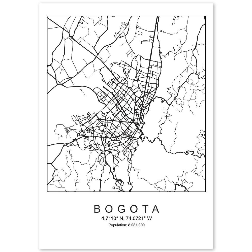 nacnic Lámina estilo nórdico de mapa de Bogota en blanco y negro