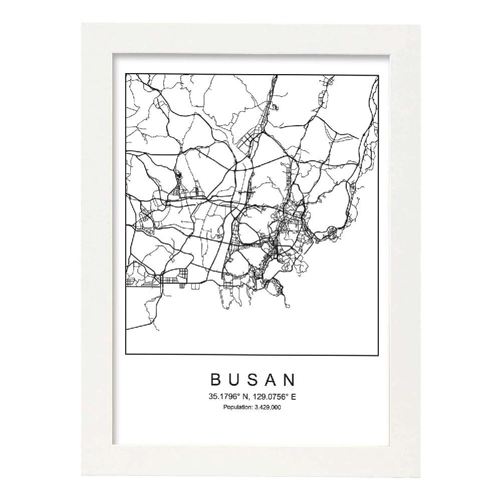 Nacnic Lámina Estilo Nórdico De Mapa De Busan En Blanco Y Negro