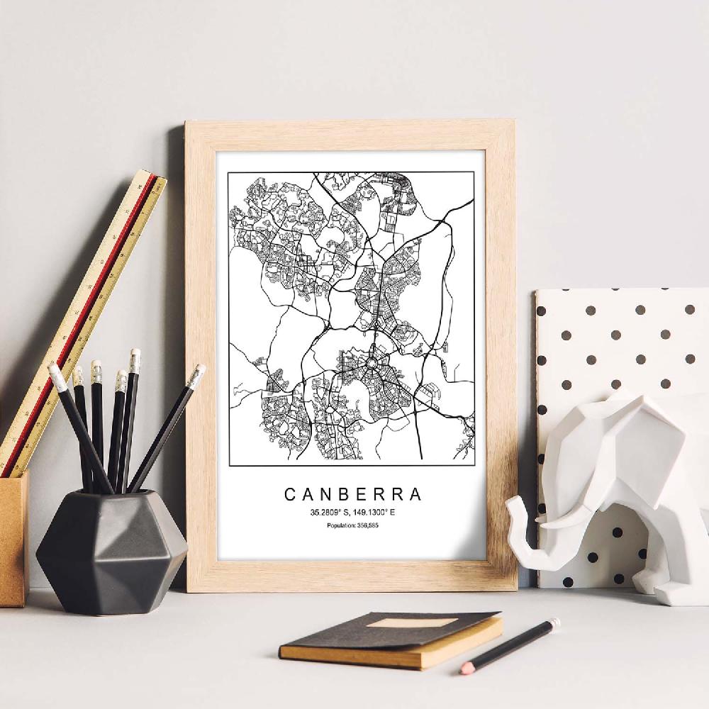 Nacnic Lámina Estilo Nórdico De Mapa De Canberra En Blanco Y Negro