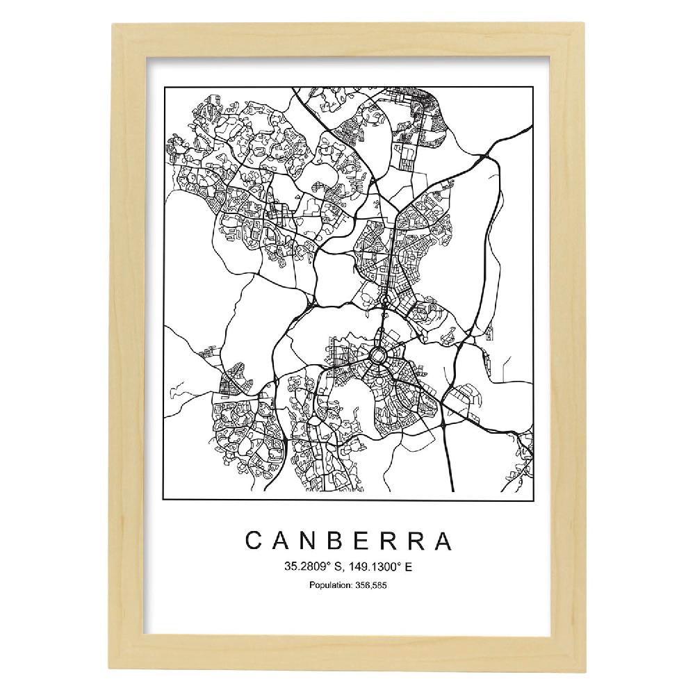 Nacnic Lámina Estilo Nórdico De Mapa De Canberra En Blanco Y Negro