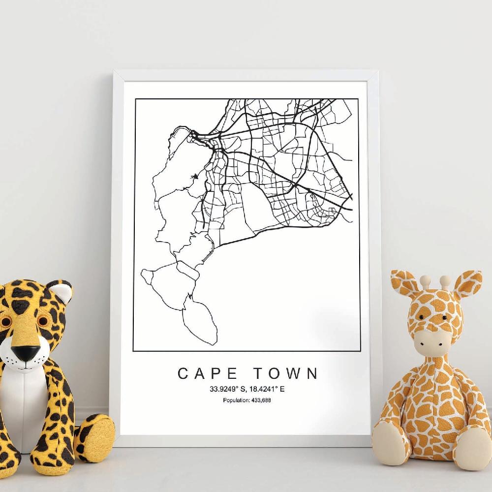 Nacnic Lámina Estilo Nórdico De Mapa De Cape Town En Blanco Y Negro