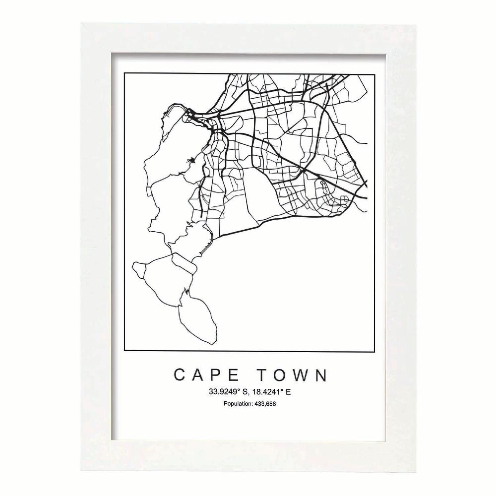 Nacnic Lámina Estilo Nórdico De Mapa De Cape Town En Blanco Y Negro