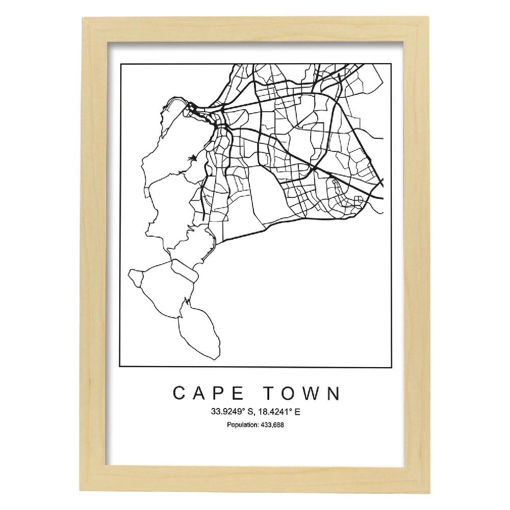 Nacnic Lámina Estilo Nórdico De Mapa De Cape Town En Blanco Y Negro