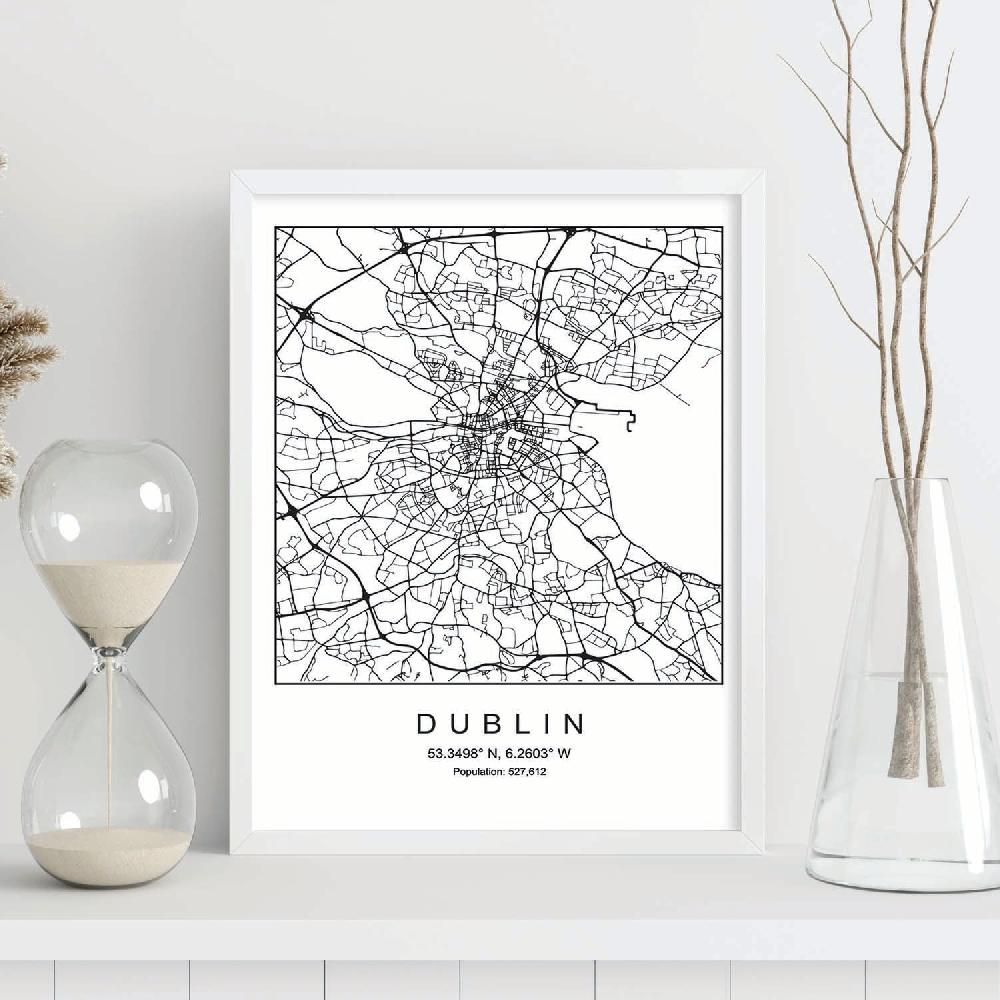 Nacnic Lámina Estilo Nórdico De Mapa De Dublin En Blanco Y Negro