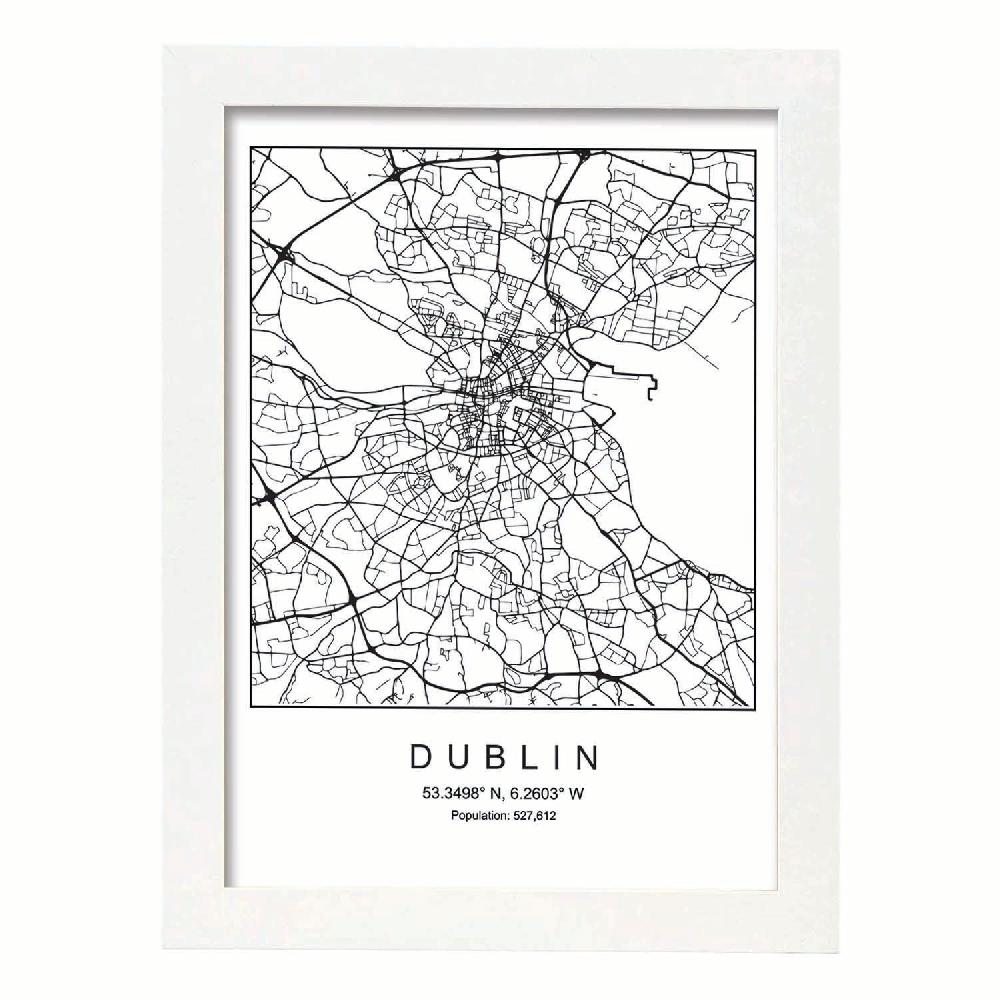 Nacnic Lámina Estilo Nórdico De Mapa De Dublin En Blanco Y Negro
