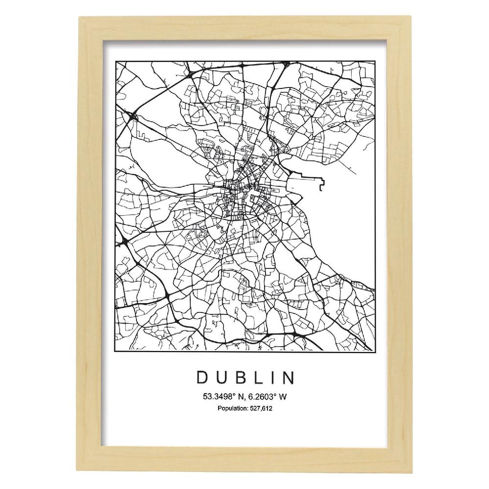 Nacnic Lámina Estilo Nórdico De Mapa De Dublin En Blanco Y Negro