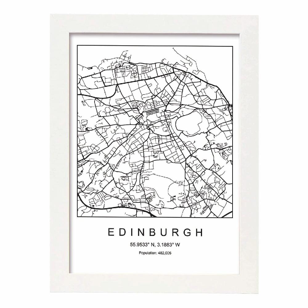 Nacnic Lámina Estilo Nórdico De Mapa De Edimburgo En Blanco Y Negro